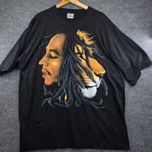 Pro Power Bob Marley Lion of Judah Graphic Tee Black Mens 4XL Heavyweight Cotton